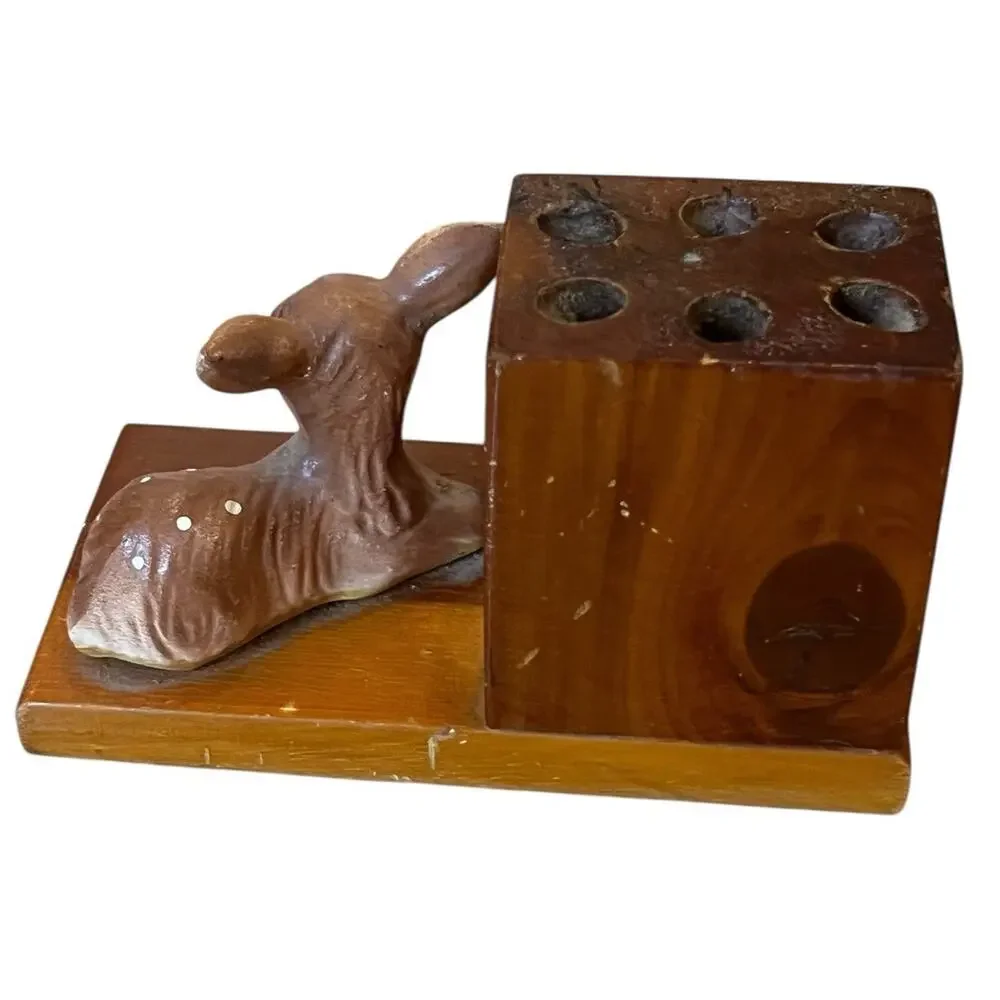 VTG Wood Deer Pen Pencil Holder Bambi Doe Pikes Peak Souvenir MCM 4.5” Long